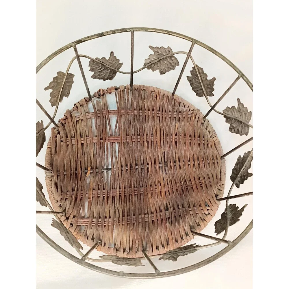 Vintage Metal Basket with Leaves - Broken Bottom